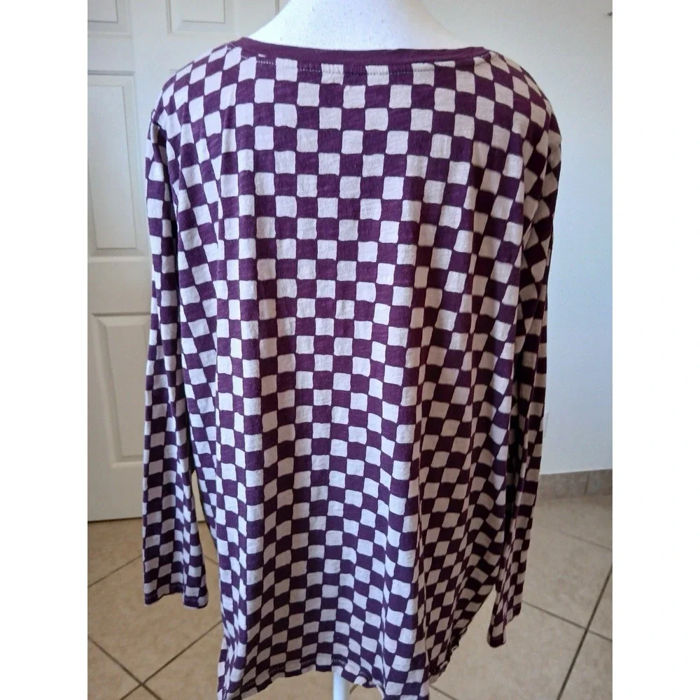 SONOMA Women Burgundy Plaid Long V-neck Sleeve‎ The Everyday Tee Shirt Top 2X